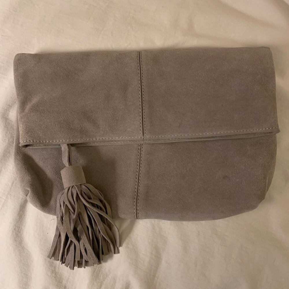 Leith gray 100% suede leather fold over clutch/bag